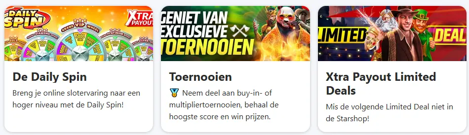 Sectie met promoties en beloningen voor casino spelers